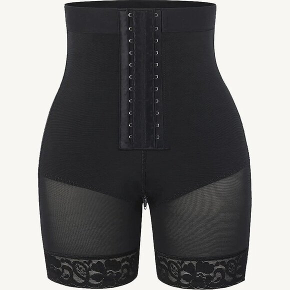 🖤 Contouring High-Waist Hook & Eye Front Sculpting Shapewear Shorts – Lace Trim - Picture 6 of 8